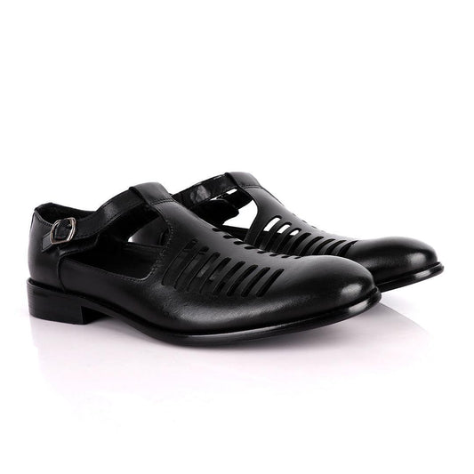 Billionaire Exotic Black Open Pattern Cover Leather Shoe - Obeezi