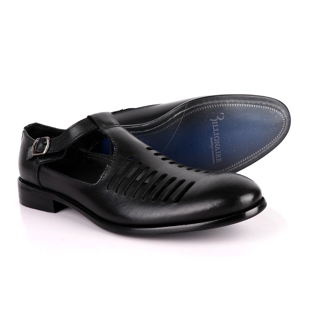 Billionaire Exotic Black Open Pattern Cover Leather Shoe - Obeezi