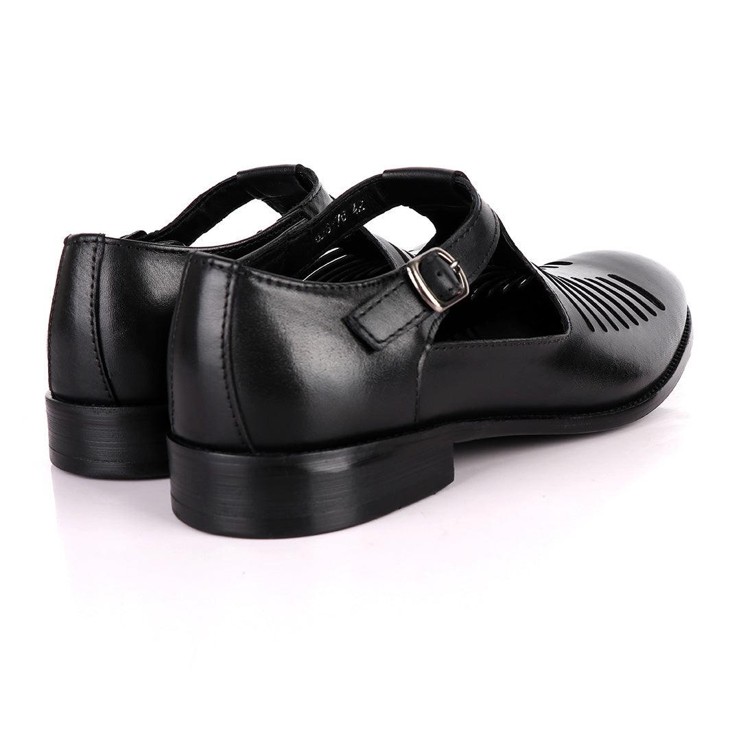 Billionaire Exotic Black Open Pattern Cover Leather Shoe - Obeezi