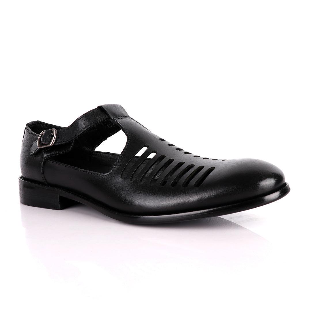 Billionaire Exotic Black Open Pattern Cover Leather Shoe - Obeezi