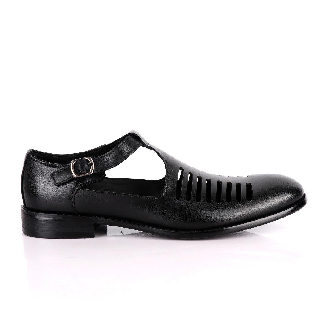 Billionaire Exotic Black Open Pattern Cover Leather Shoe - Obeezi
