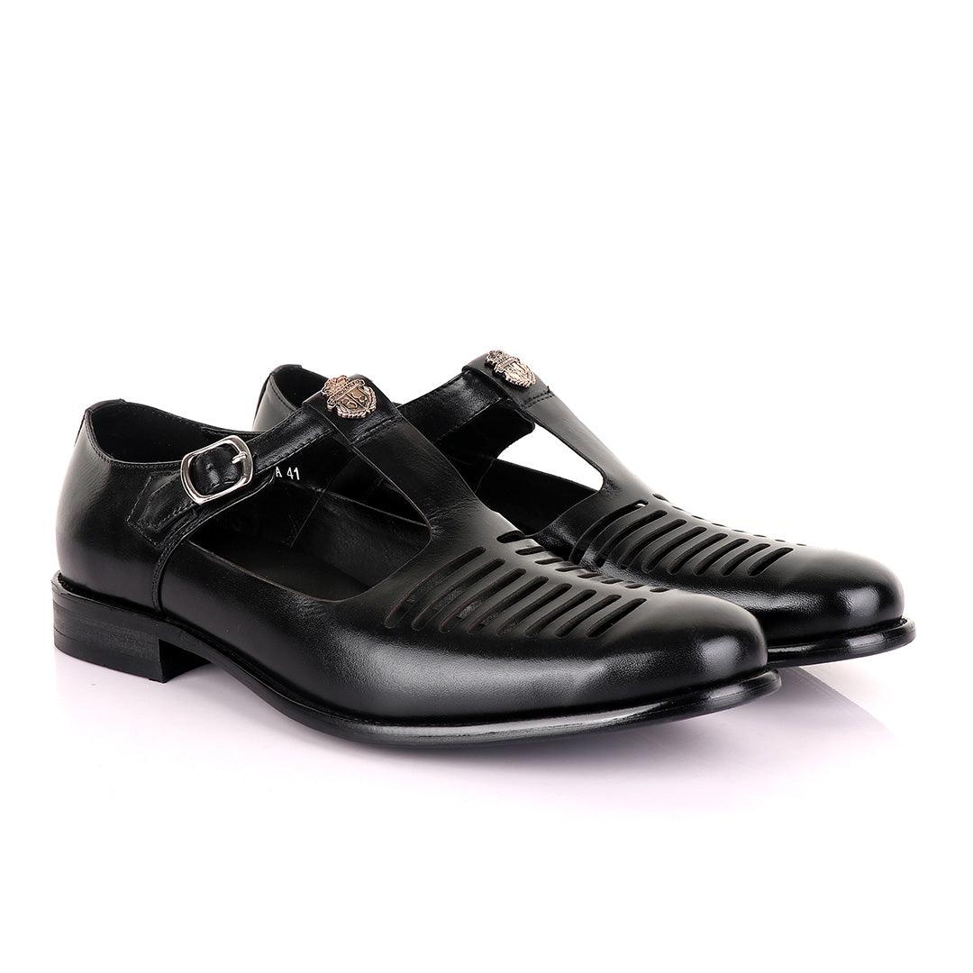 Billionaire Exotic Black Open Pattern Cover Leather Shoe - Obeezi