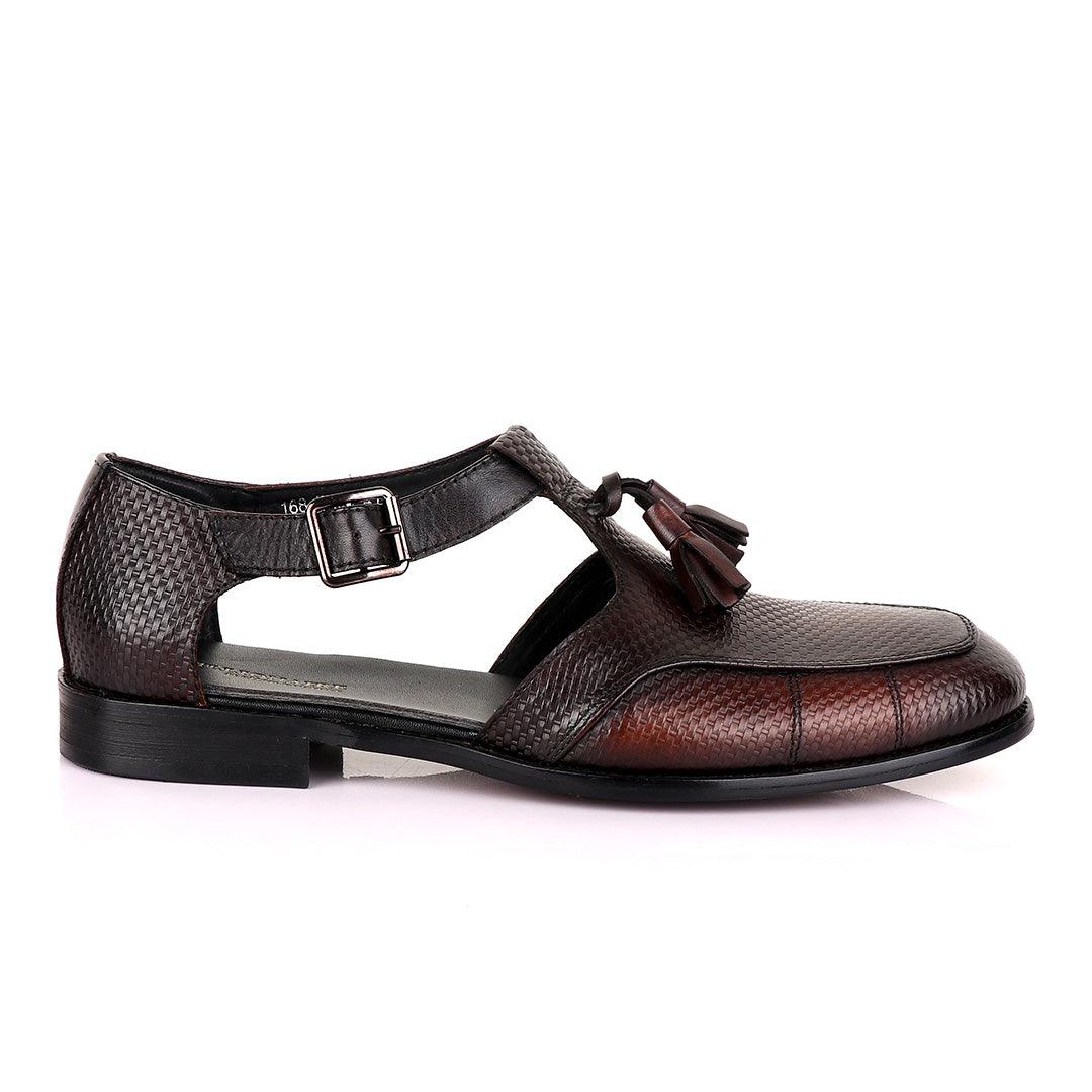 Billionaire Exotic Black Weaven Brown with Tassel Cover Shoe - Obeezi