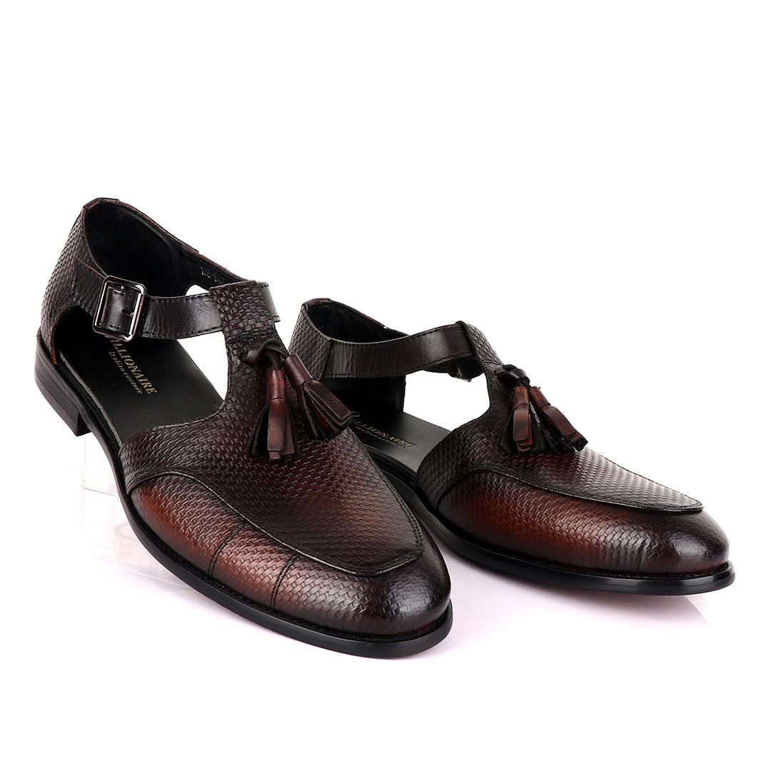 Billionaire Exotic Black Weaven Brown with Tassel Cover Shoe - Obeezi