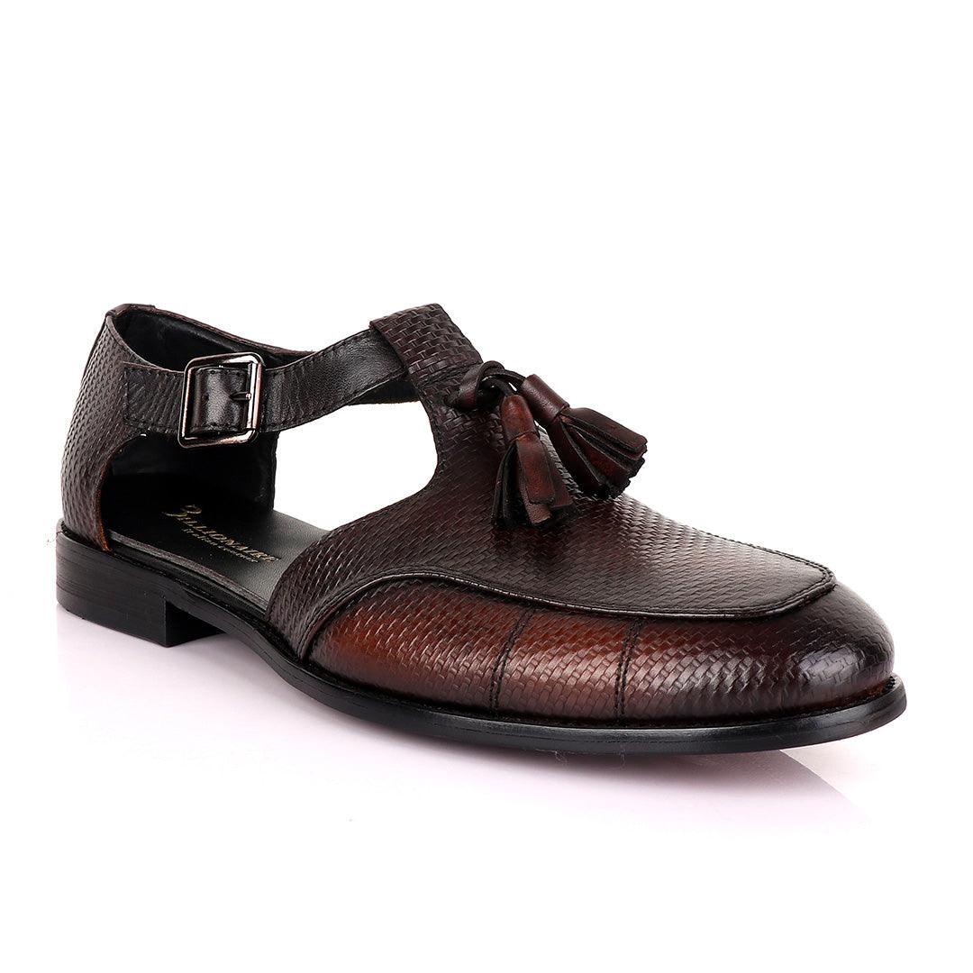 Billionaire Exotic Black Weaven Brown with Tassel Cover Shoe - Obeezi
