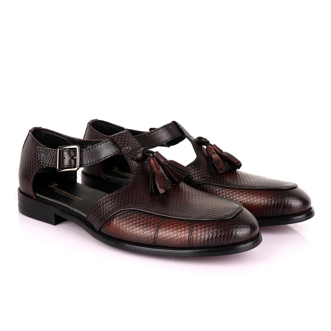Billionaire Exotic Black Weaven Brown with Tassel Cover Shoe - Obeezi