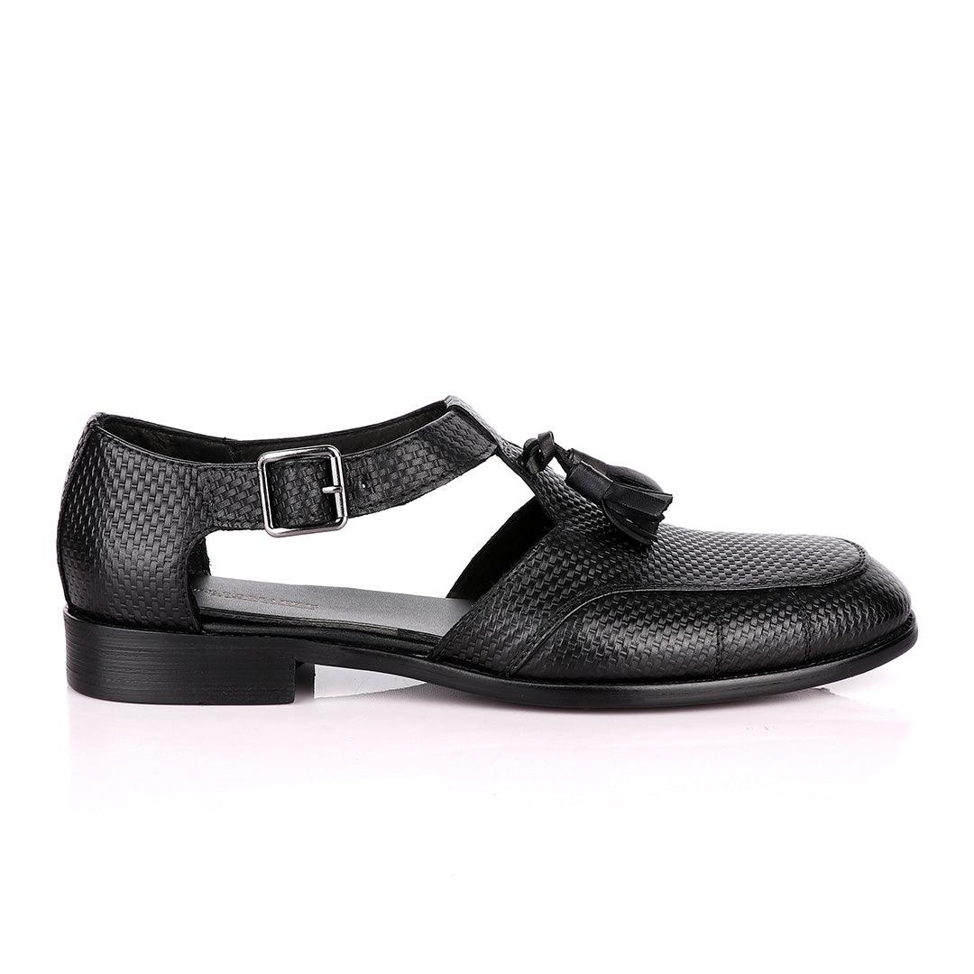 Billionaire Exotic Black Weaven with Tassel Cover Leather Sandal - Obeezi