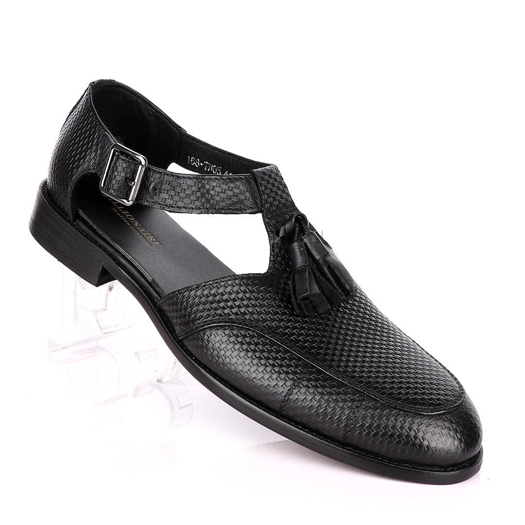 Billionaire Exotic Black Weaven with Tassel Cover Leather Sandal - Obeezi