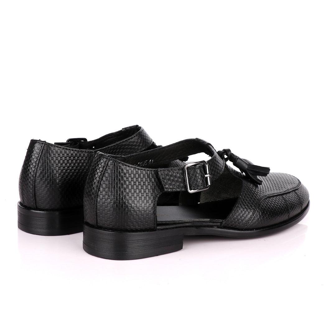 Billionaire Exotic Black Weaven with Tassel Cover Leather Sandal - Obeezi