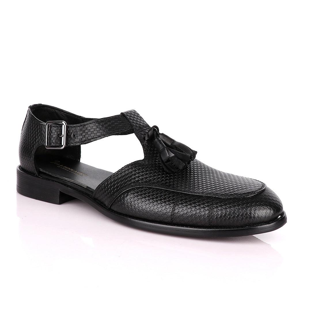 Billionaire Exotic Black Weaven with Tassel Cover Leather Sandal - Obeezi