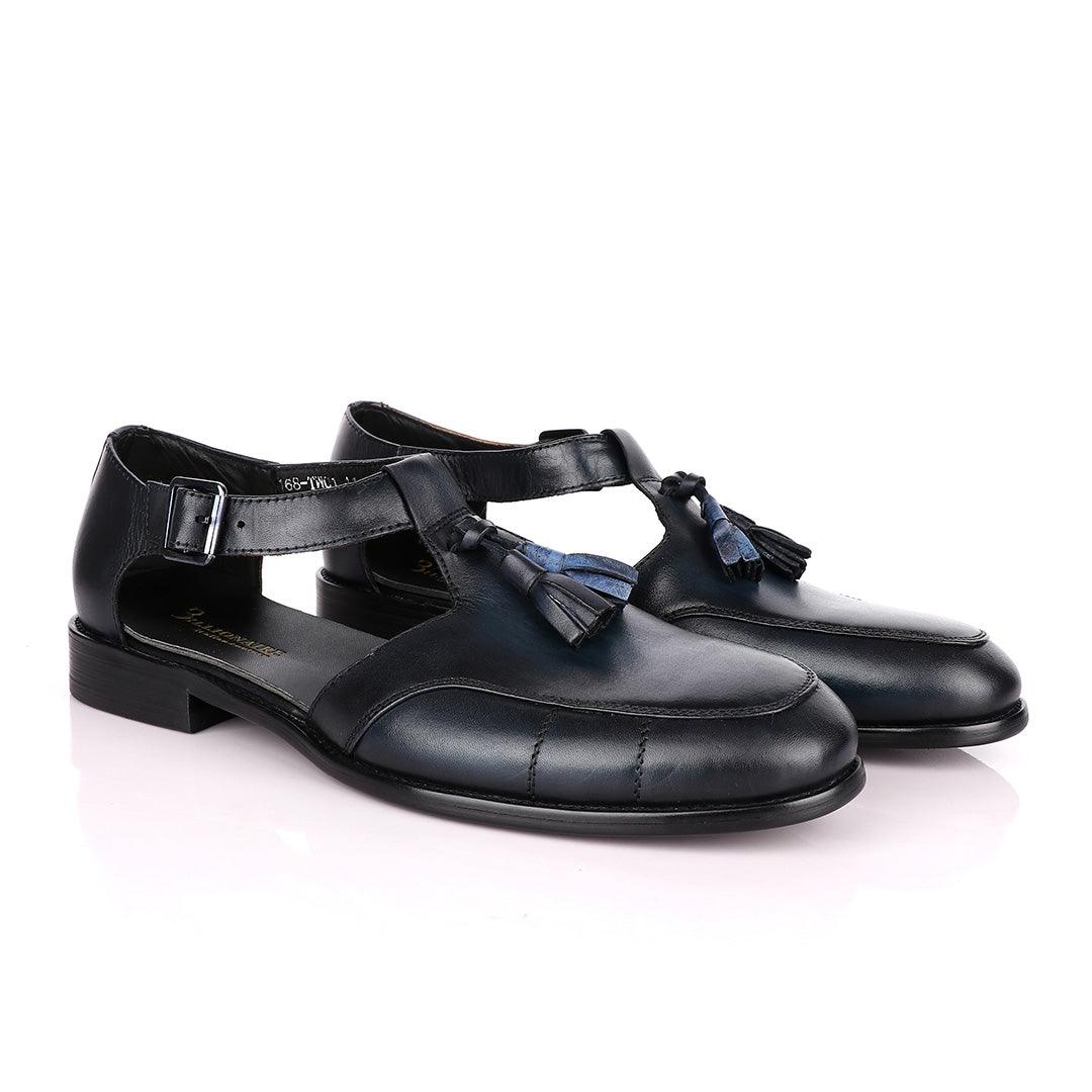 Billionaire Exotic Blue Plain with Tassel Cover Leather Sandal - Obeezi