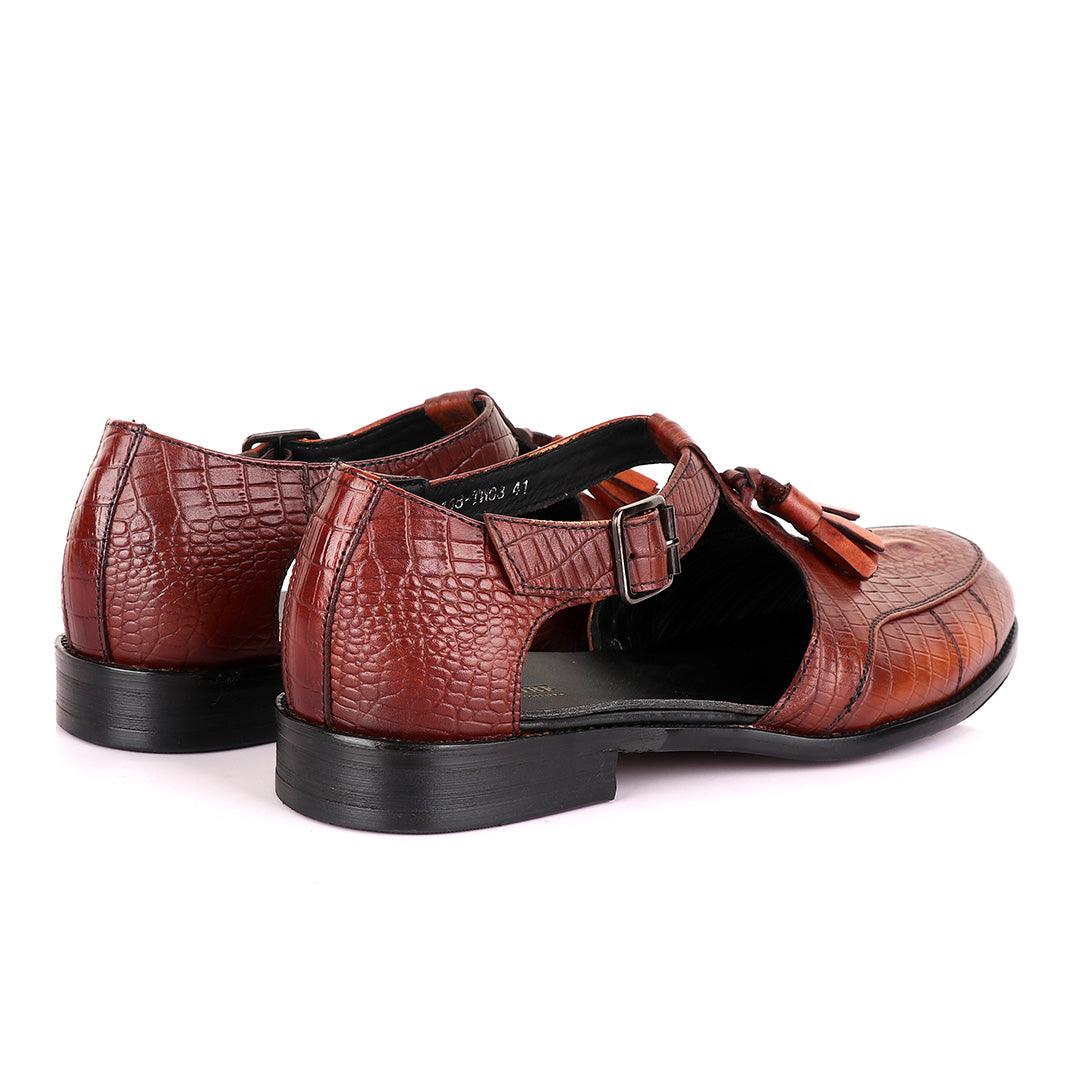 Billionaire Exotic Brown Croc with Tassel Cover Leather Sandal - Obeezi