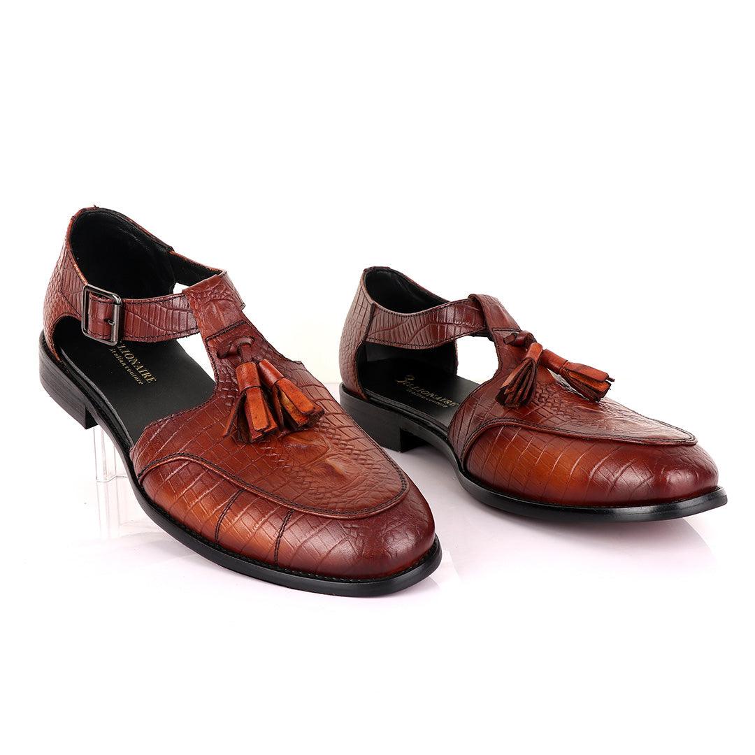 Billionaire Exotic Brown Croc with Tassel Cover Leather Sandal - Obeezi