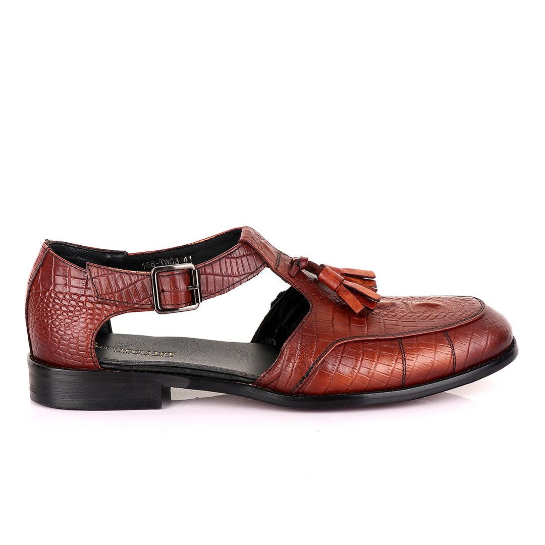 Billionaire Exotic Brown Croc with Tassel Cover Leather Sandal - Obeezi