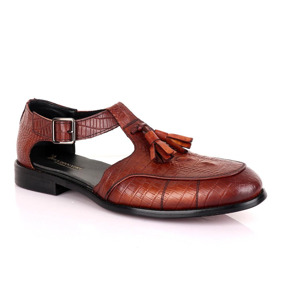 Billionaire Exotic Brown Croc with Tassel Cover Leather Sandal - Obeezi