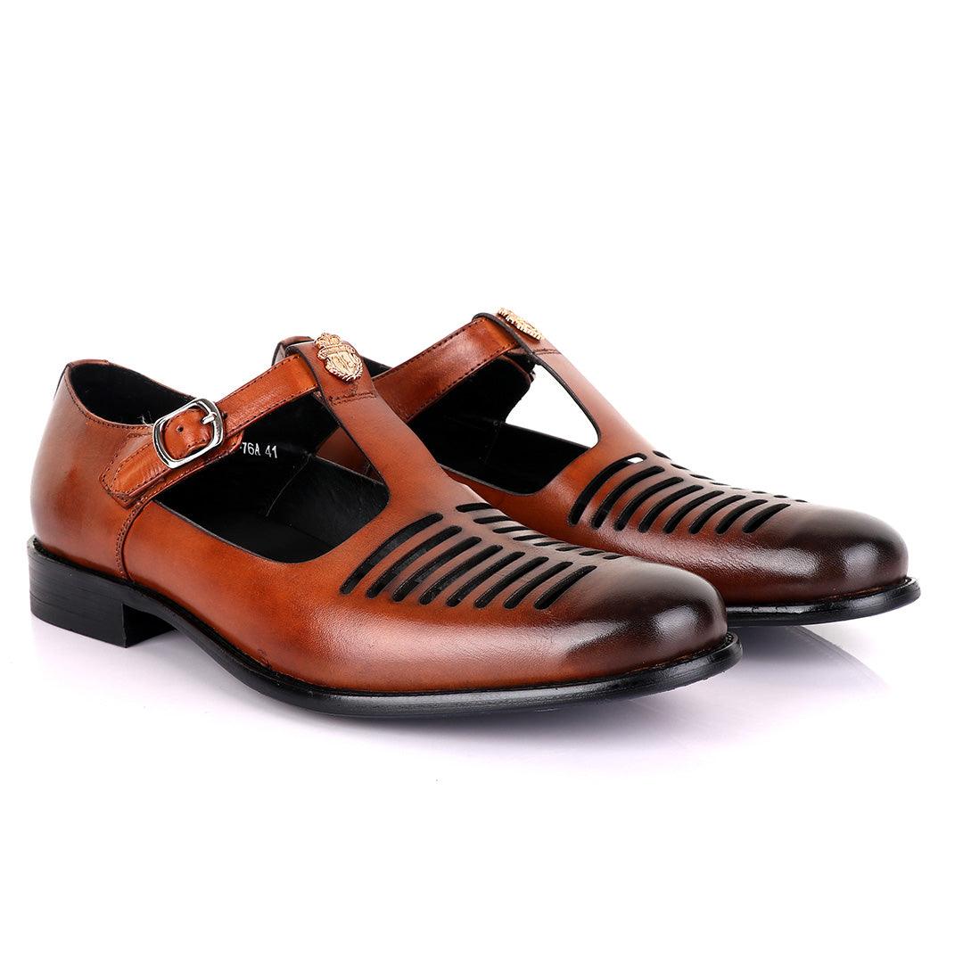 Billionaire Exotic Brown Open Pattern Cover Leather Shoe - Obeezi