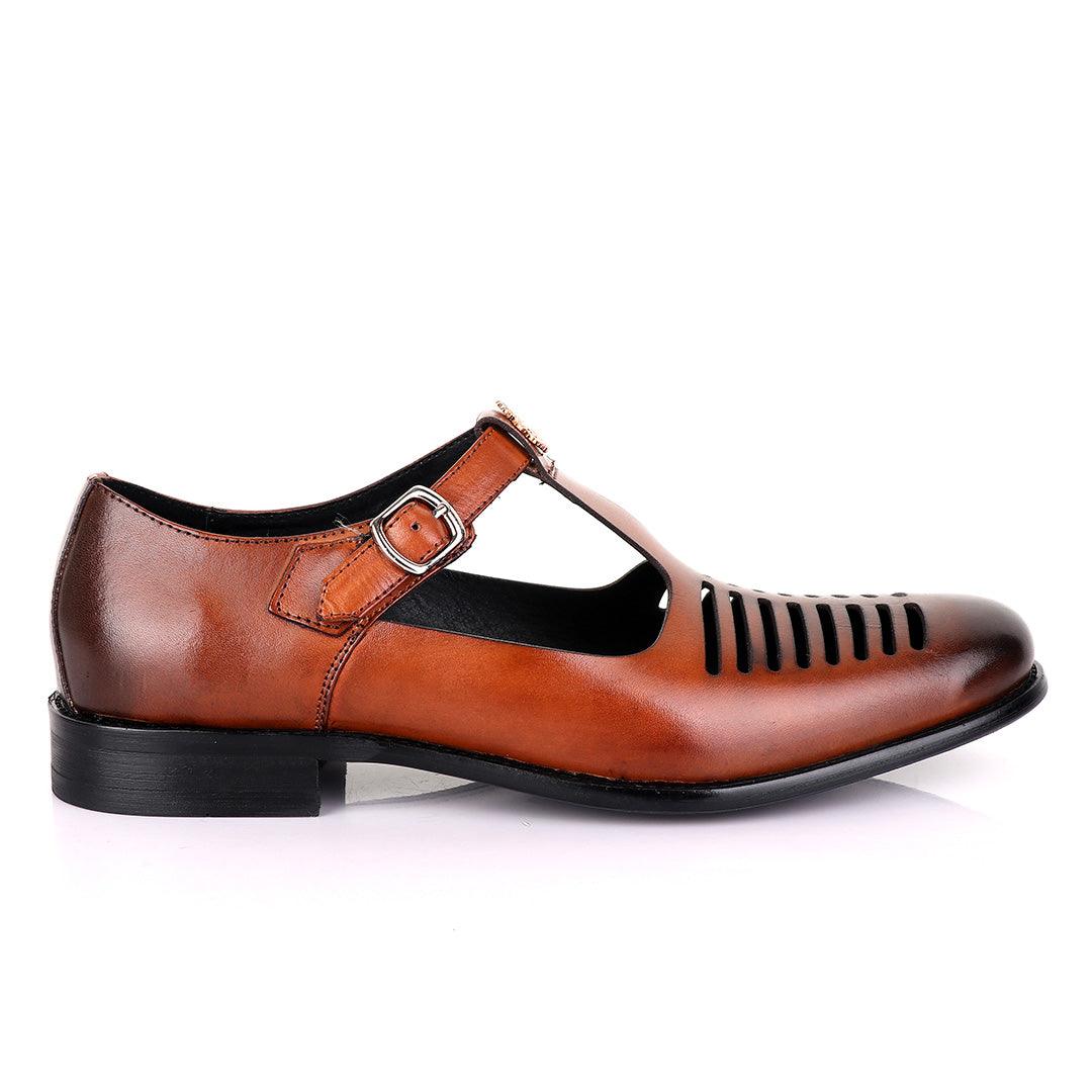 Billionaire Exotic Brown Open Pattern Cover Leather Shoe - Obeezi