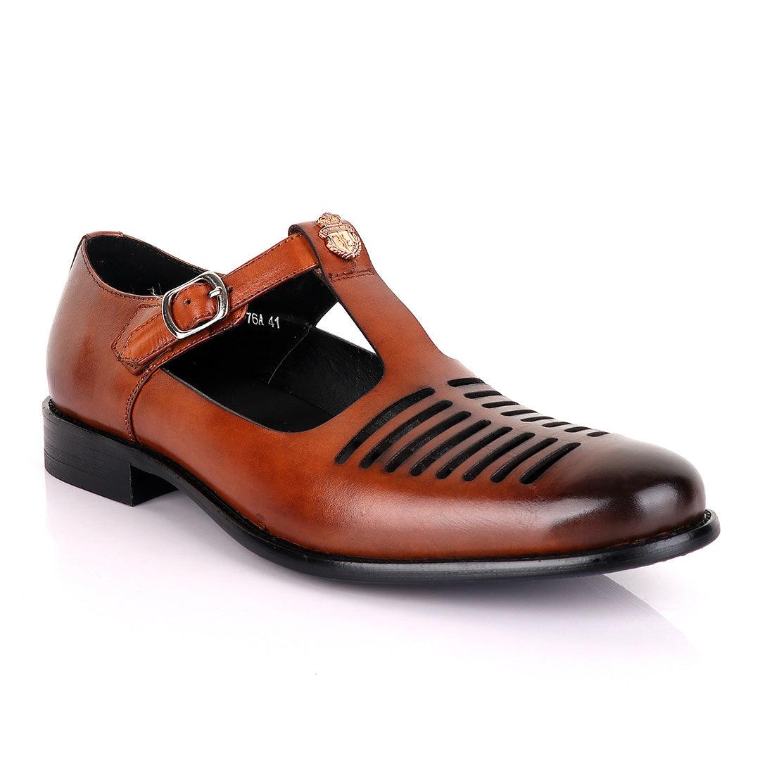 Billionaire Exotic Brown Open Pattern Cover Leather Shoe - Obeezi