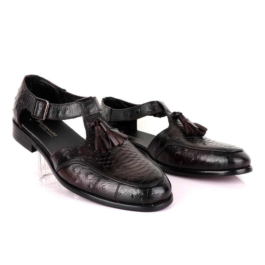 Billionaire Exotic Coffee Croc with Tassel Cover Leather Shoe - Obeezi