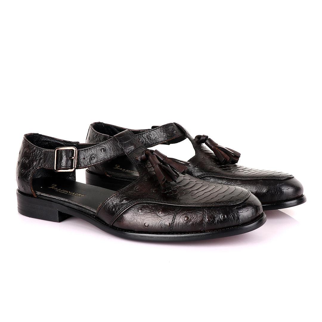 Billionaire Exotic Coffee Croc with Tassel Cover Leather Shoe - Obeezi