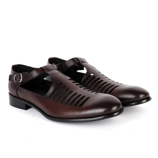 Billionaire Exotic Coffee Open Pattern Cover Leather Shoe - Obeezi