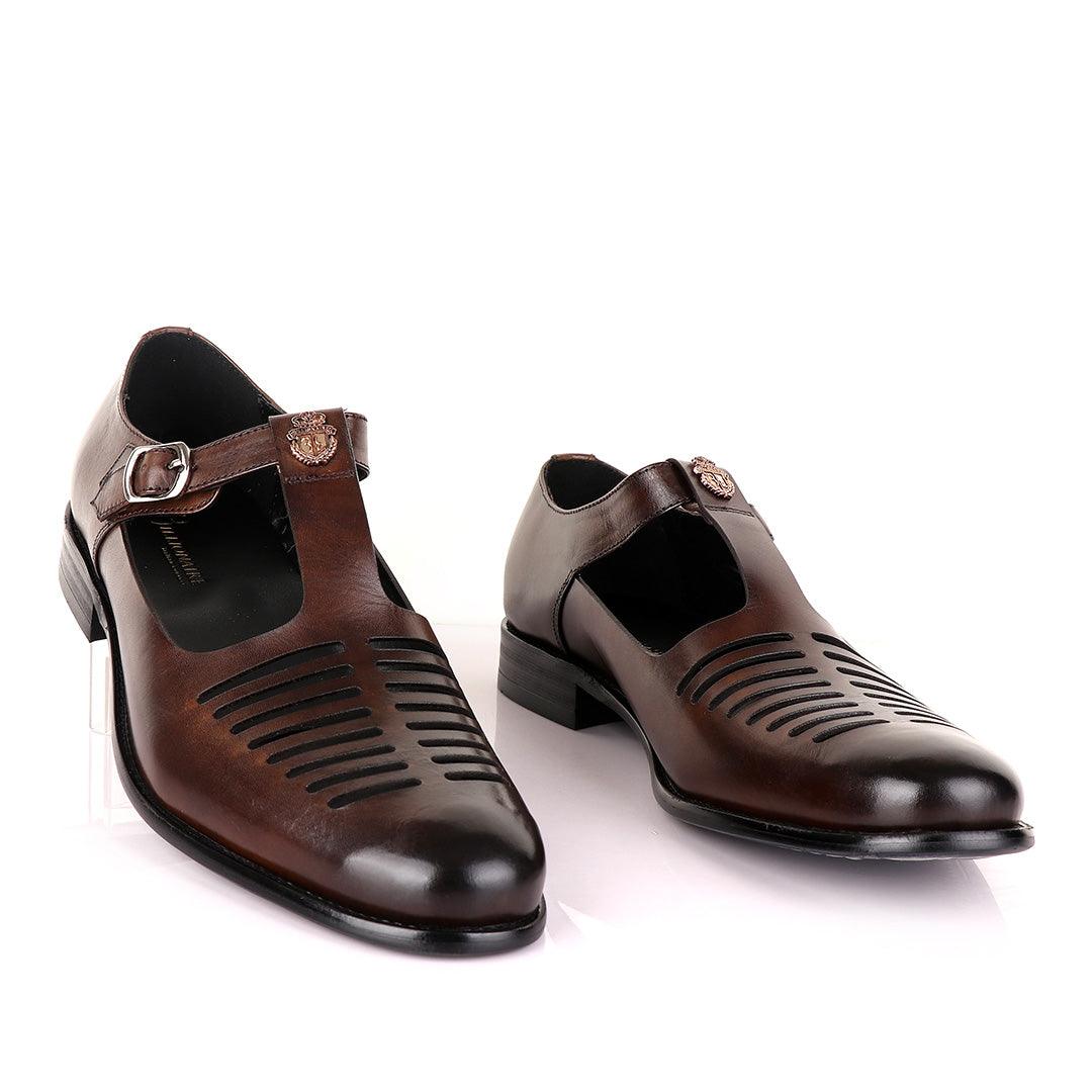 Billionaire Exotic Coffee Open Pattern Cover Leather Shoe - Obeezi