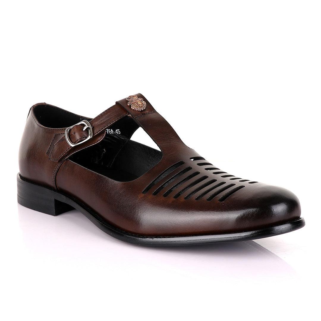 Billionaire Exotic Coffee Open Pattern Cover Leather Shoe - Obeezi