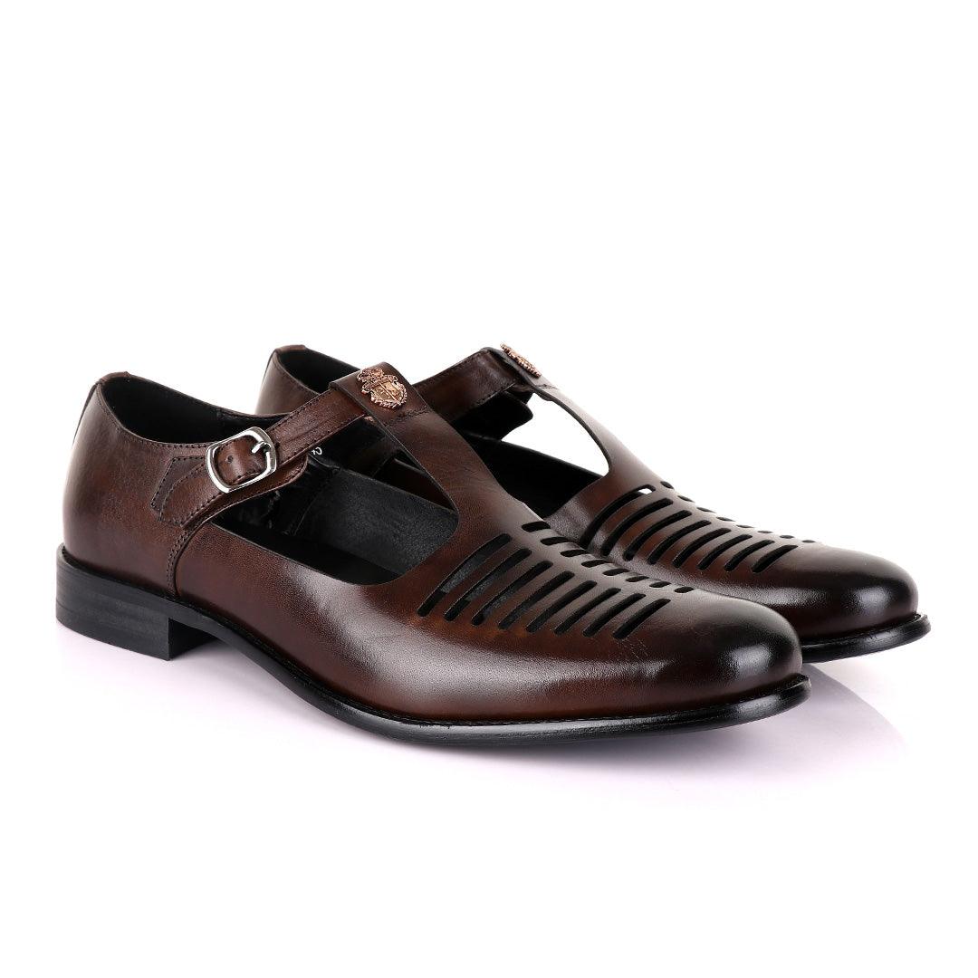 Billionaire Exotic Coffee Open Pattern Cover Leather Shoe - Obeezi
