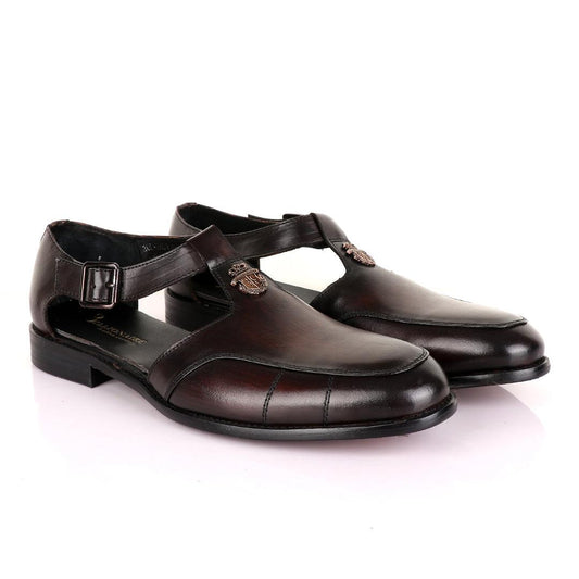 Billionaire Exotic Coffee Plain Cover Leather Sandal - Obeezi