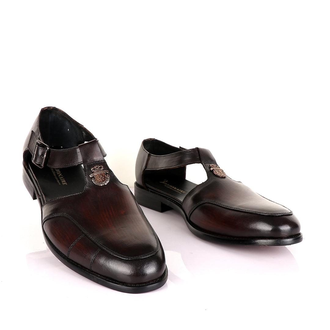 Billionaire Exotic Coffee Plain Cover Leather Sandal - Obeezi
