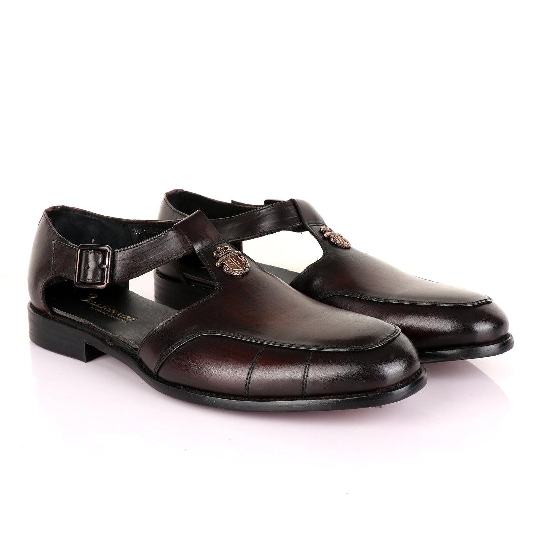 Billionaire Exotic Coffee Plain Cover Leather Sandal - Obeezi