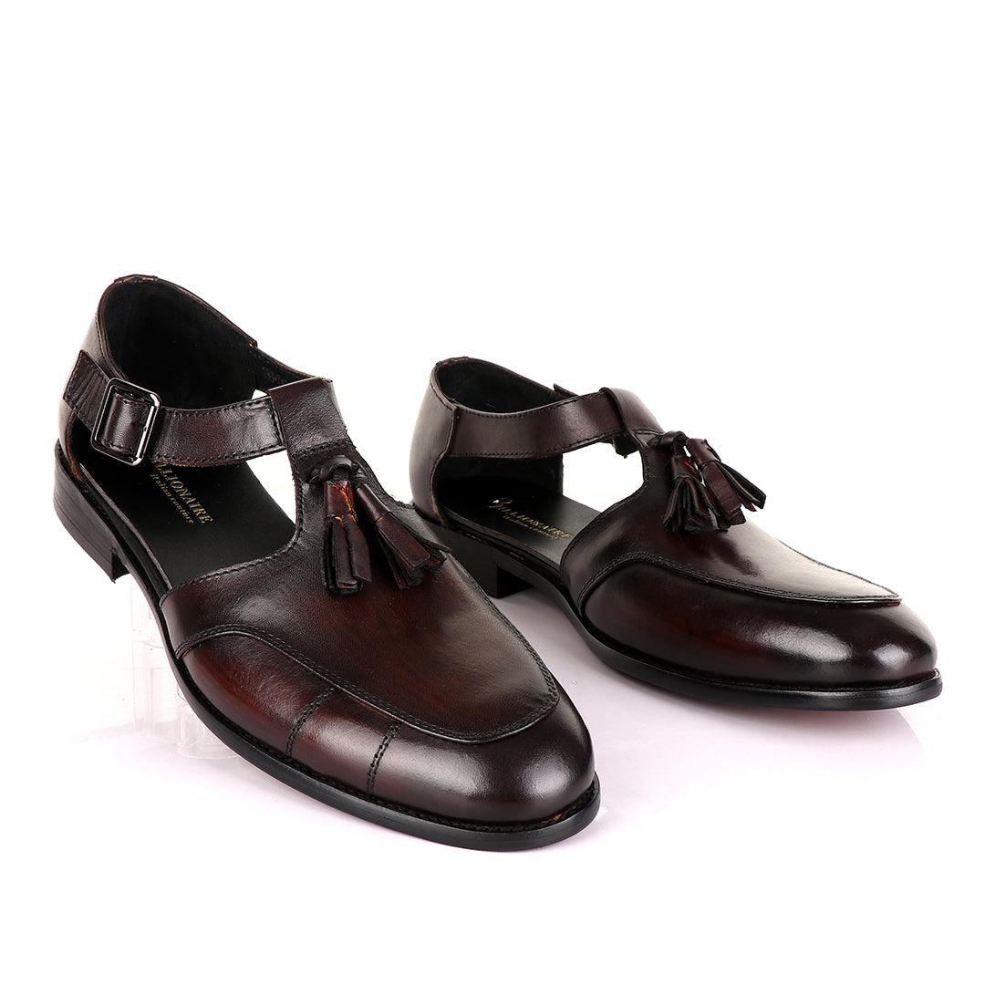 Billionaire Exotic Coffee Plain with Tassel Cover Leather Sandal - Obeezi
