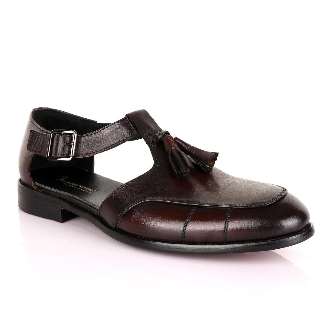 Billionaire Exotic Coffee Plain with Tassel Cover Leather Sandal - Obeezi