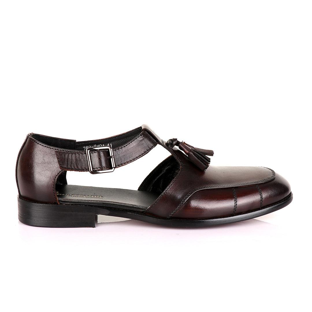 Billionaire Exotic Coffee Plain with Tassel Cover Leather Sandal - Obeezi