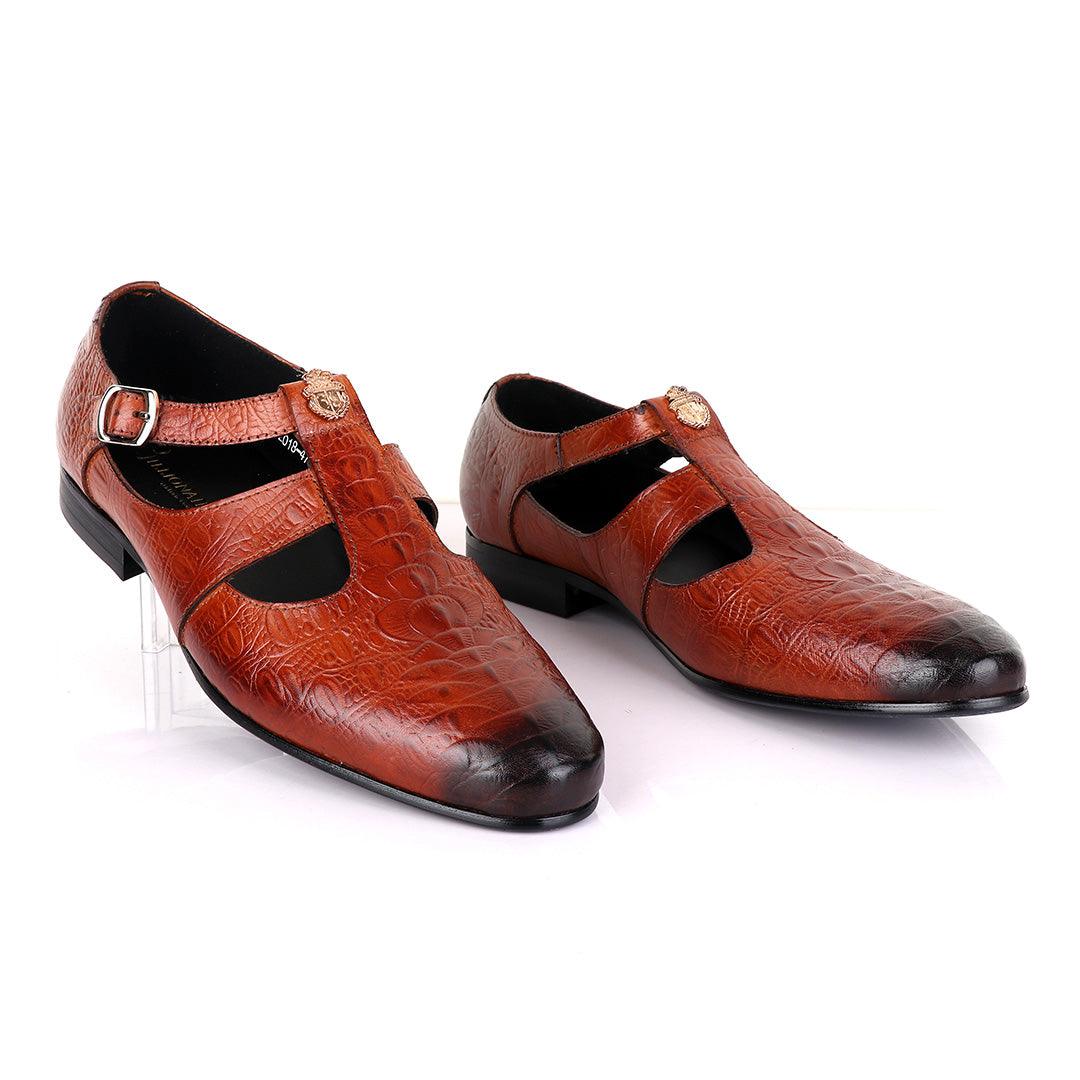 Billionaire Exotic Hippo Brown Cover Leather Shoe - Obeezi