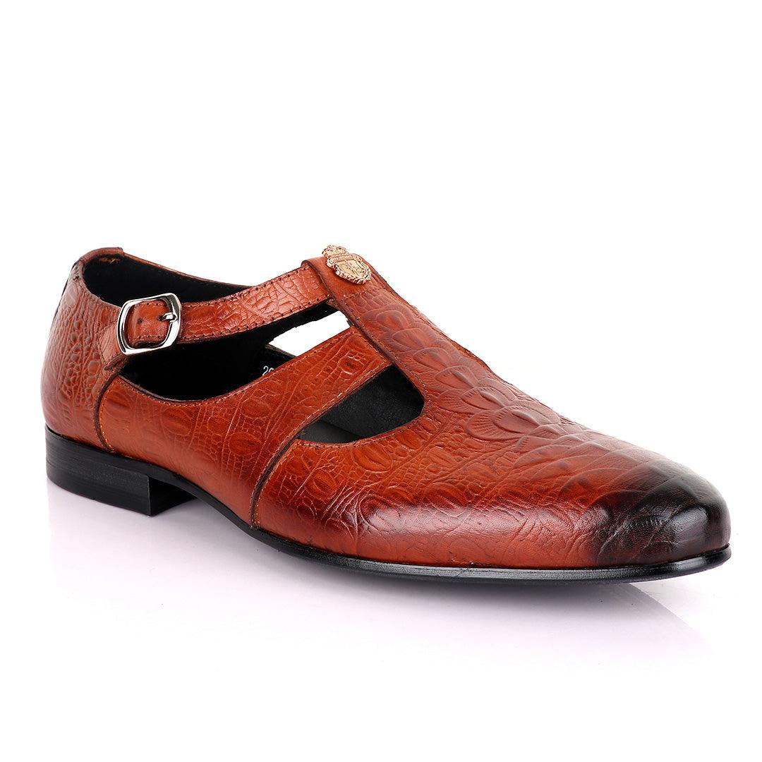 Billionaire Exotic Hippo Brown Cover Leather Shoe - Obeezi