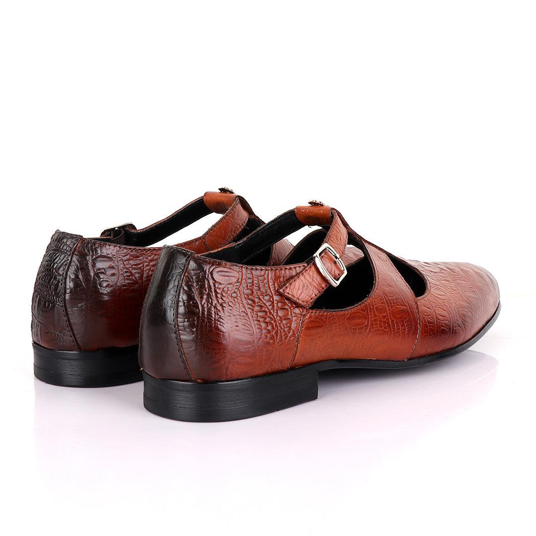 Billionaire Exotic Hippo Brown Cover Leather Shoe - Obeezi
