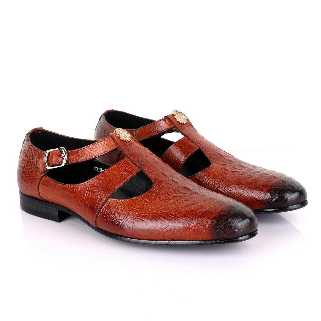 Billionaire Exotic Hippo Brown Cover Leather Shoe - Obeezi