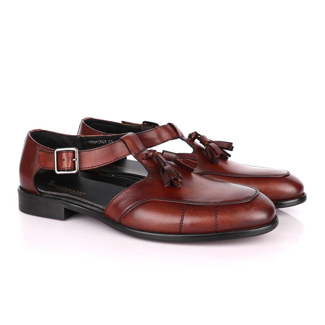 Billionaire Exotic Plain Brown with Tassel Cover Leather Sandal - Obeezi
