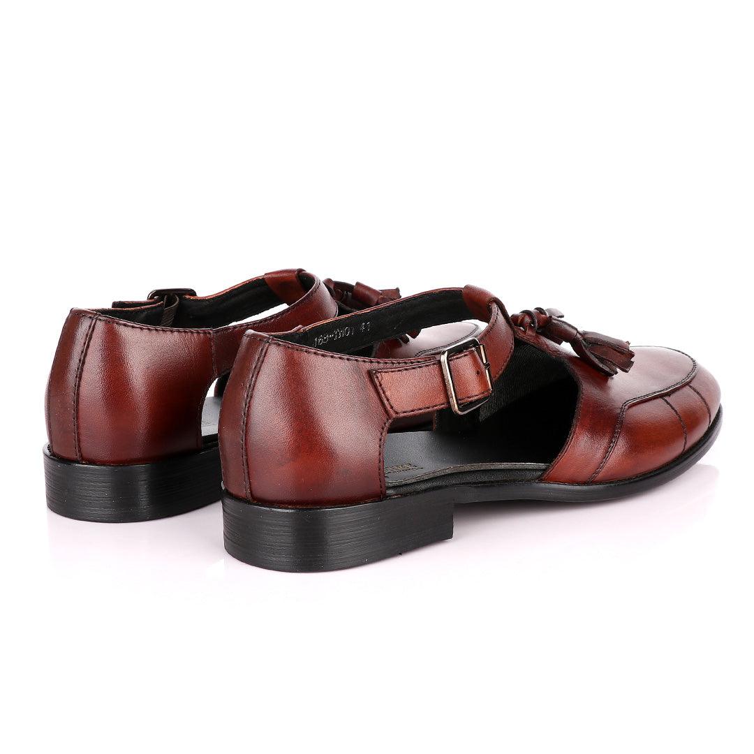 Billionaire Exotic Plain Brown with Tassel Cover Leather Sandal - Obeezi