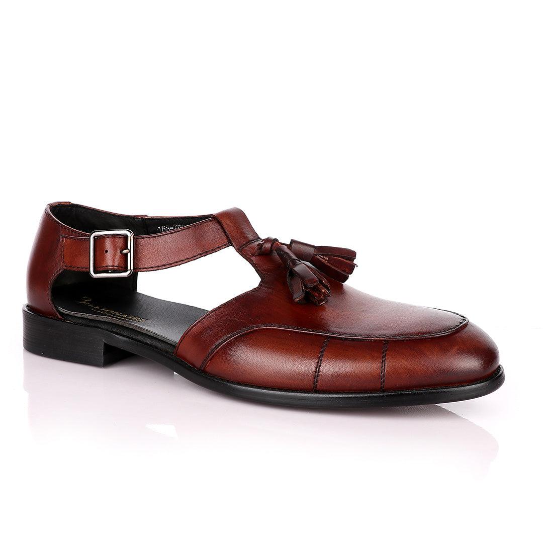 Billionaire Exotic Plain Brown with Tassel Cover Leather Sandal - Obeezi