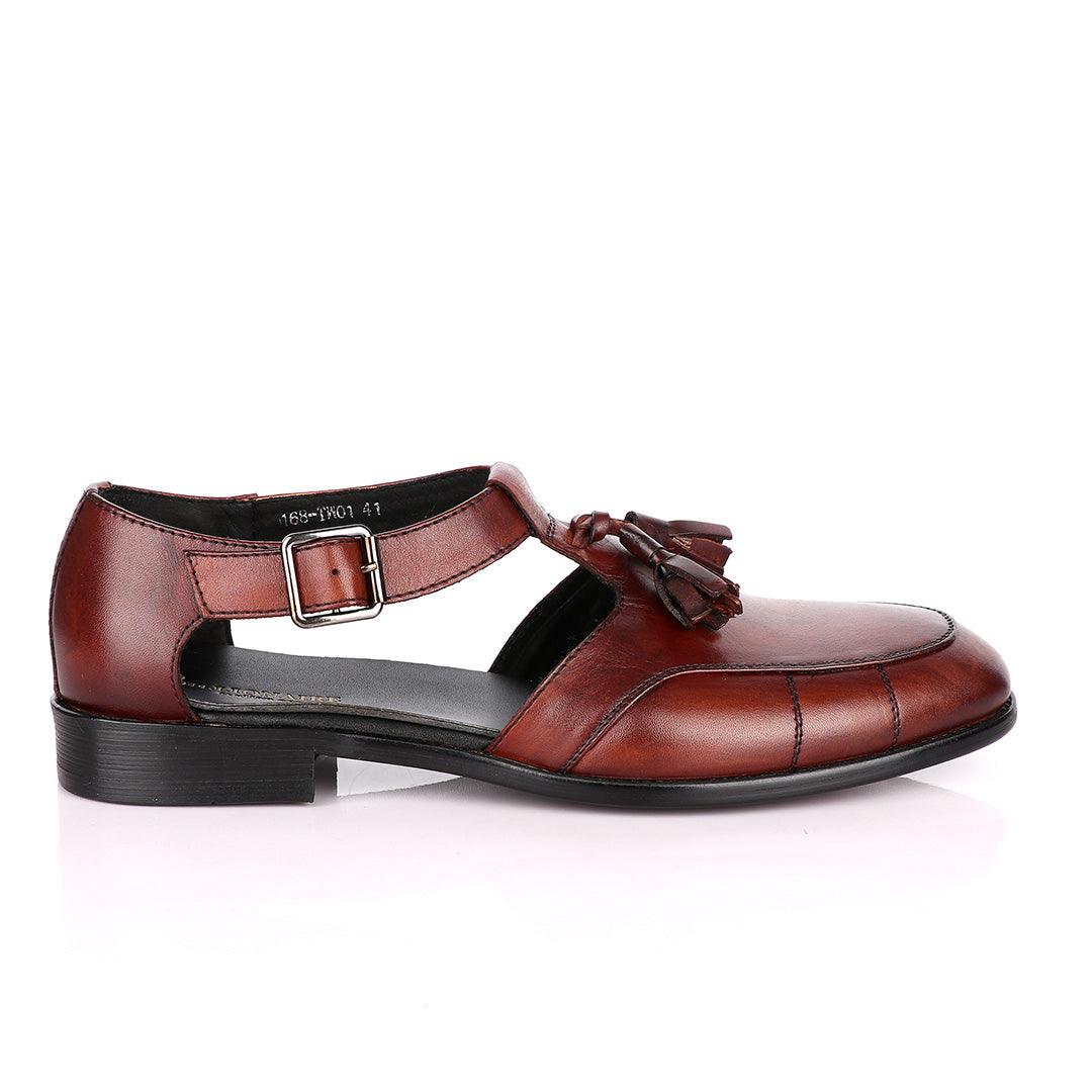 Billionaire Exotic Plain Brown with Tassel Cover Leather Sandal - Obeezi
