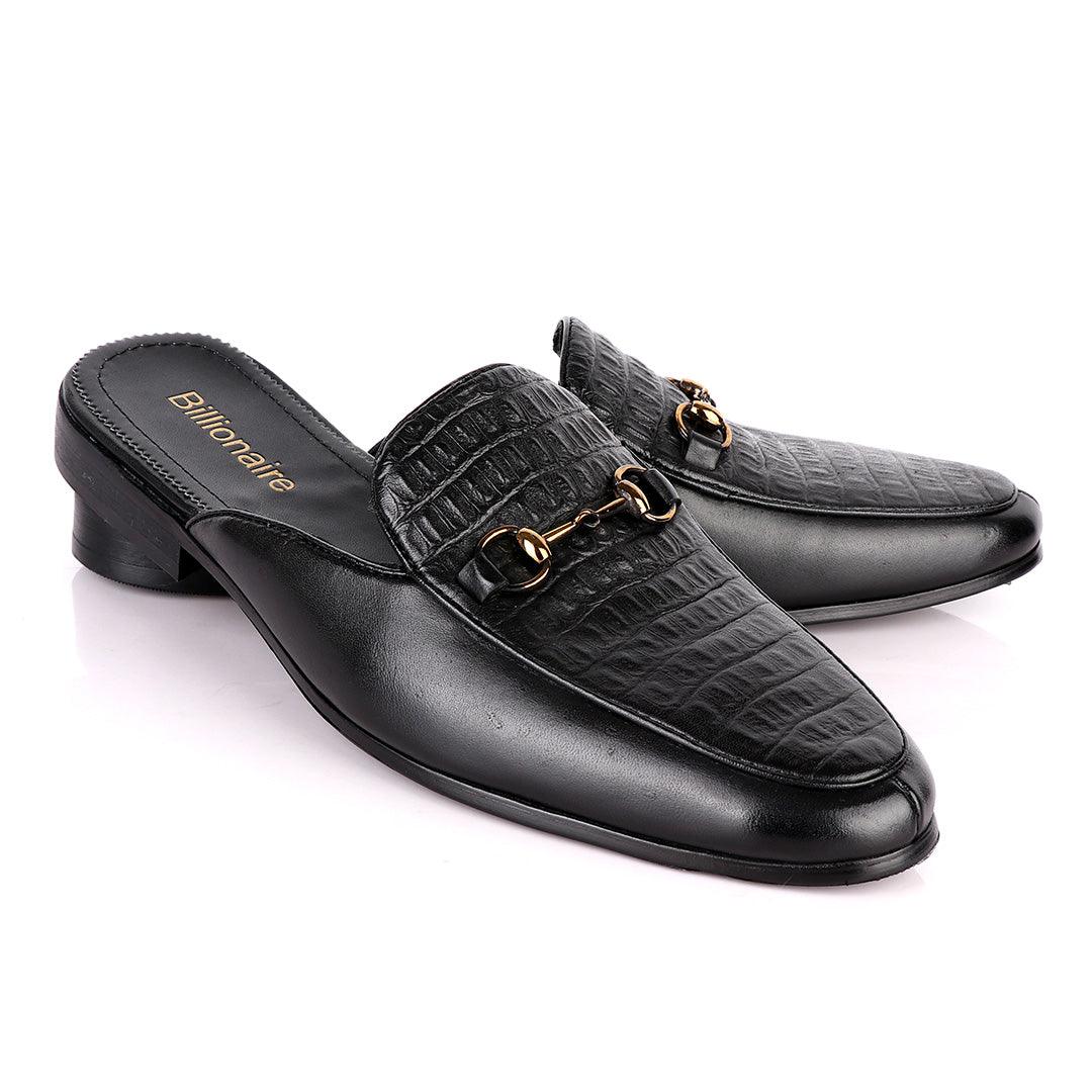Billionaire Exquisite Chain Head Black Mole Leather Shoe - Obeezi