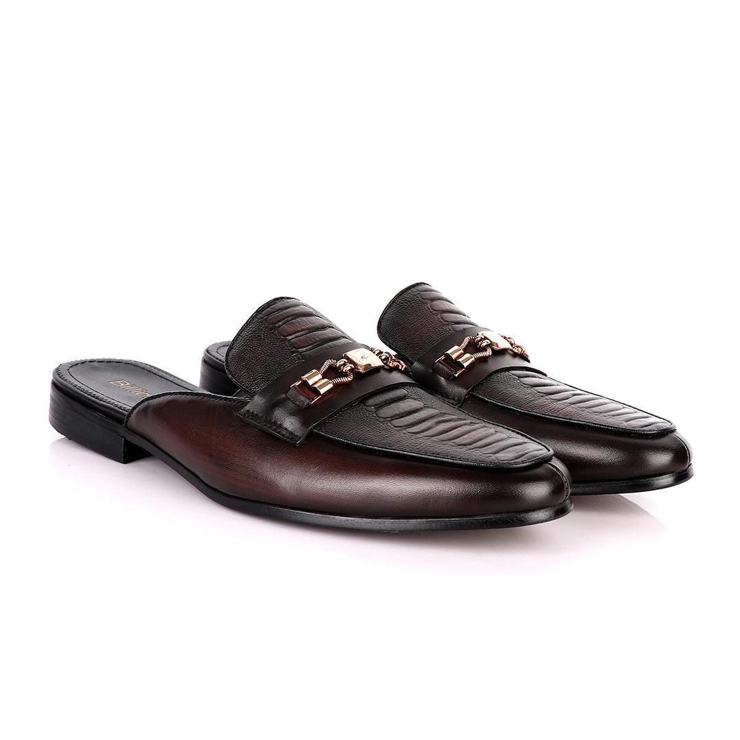 Billionaire Exquisite Gold Chain Head Coffee Mole Leather Shoe - Obeezi