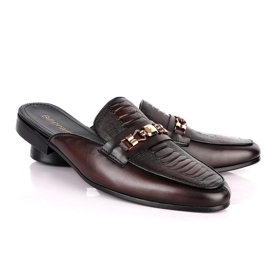 Billionaire Exquisite Gold Chain Head Coffee Mole Leather Shoe - Obeezi