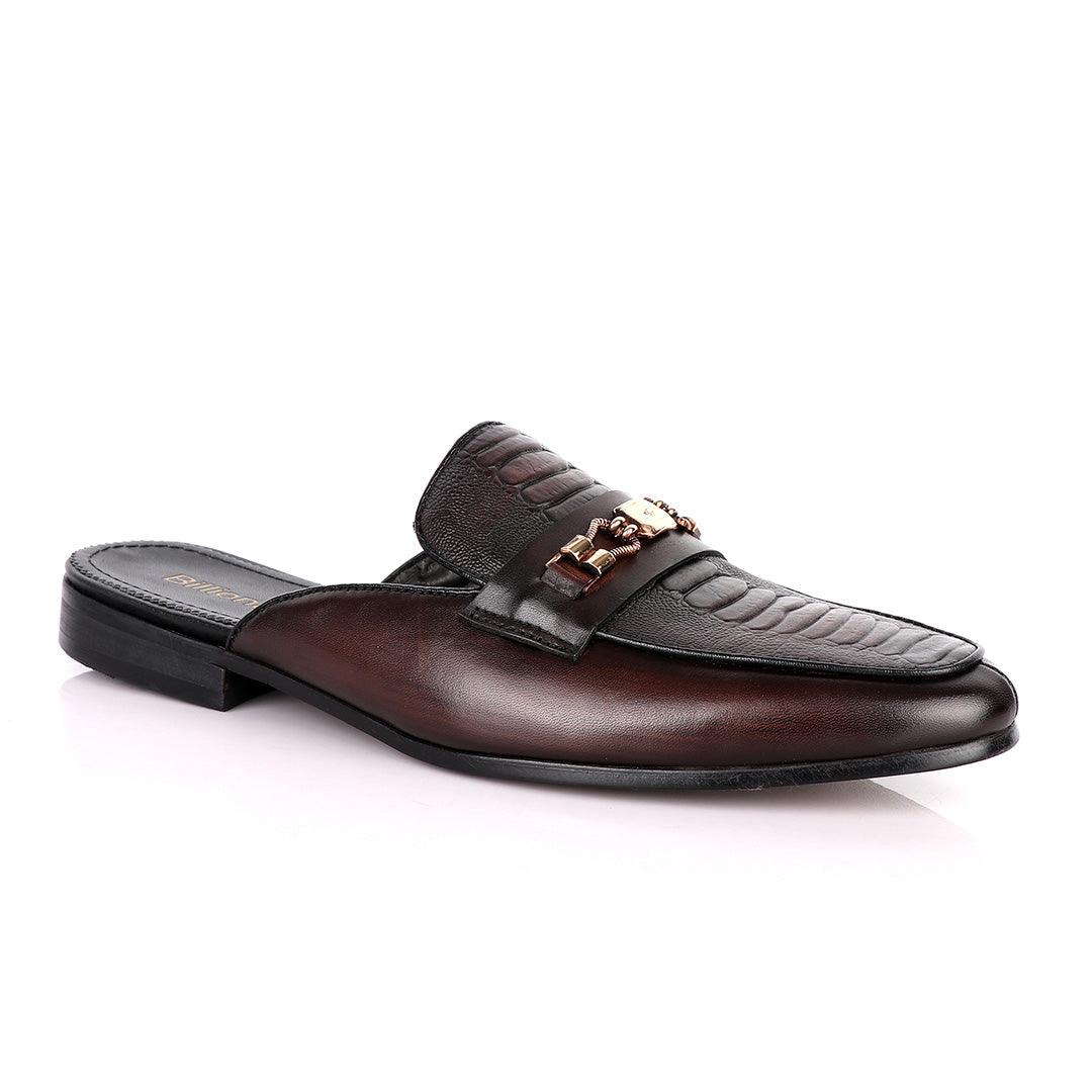 Billionaire Exquisite Gold Chain Head Coffee Mole Leather Shoe - Obeezi