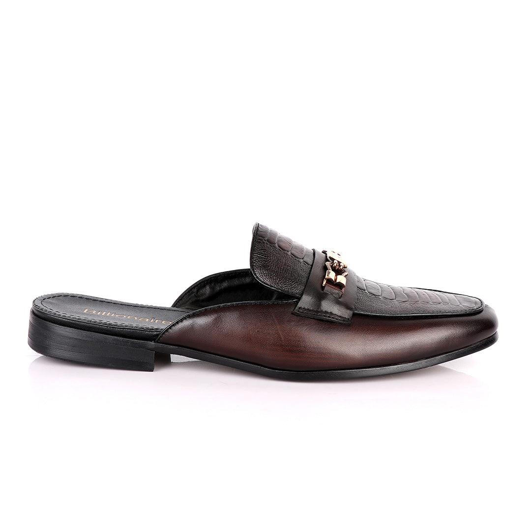 Billionaire Exquisite Gold Chain Head Coffee Mole Leather Shoe - Obeezi
