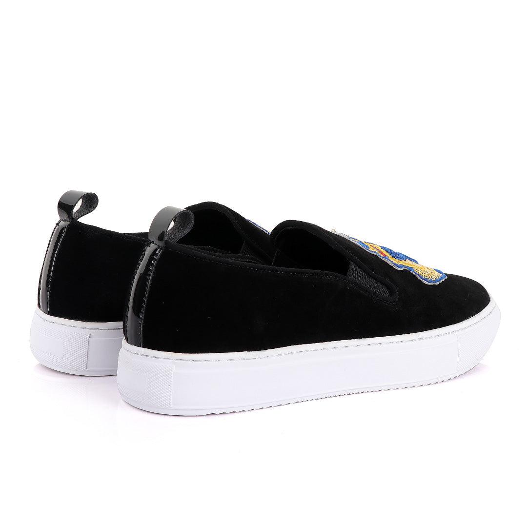 BILLIONAIRE EXQUISITE MEN GOLD DESIGN BLACK SNEAKERS SHOE - Obeezi