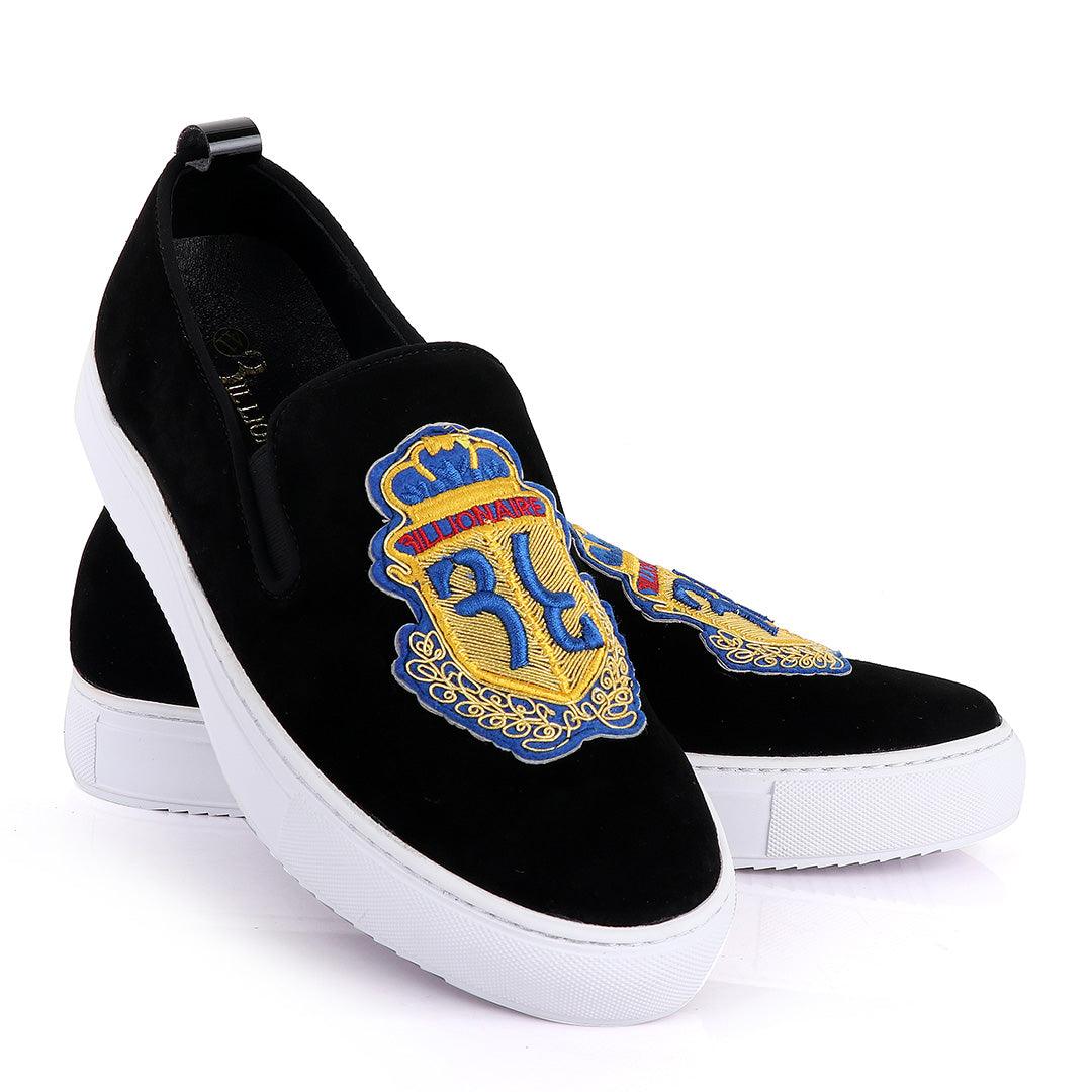BILLIONAIRE EXQUISITE MEN GOLD DESIGN BLACK SNEAKERS SHOE - Obeezi
