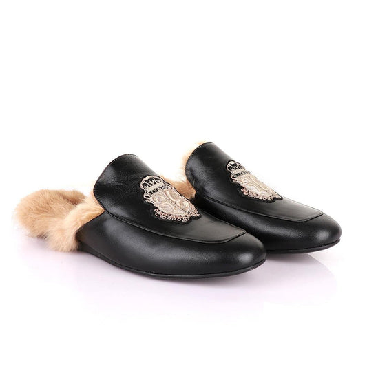 Billionaire Fur Mole Black Leather Half Shoe - Obeezi